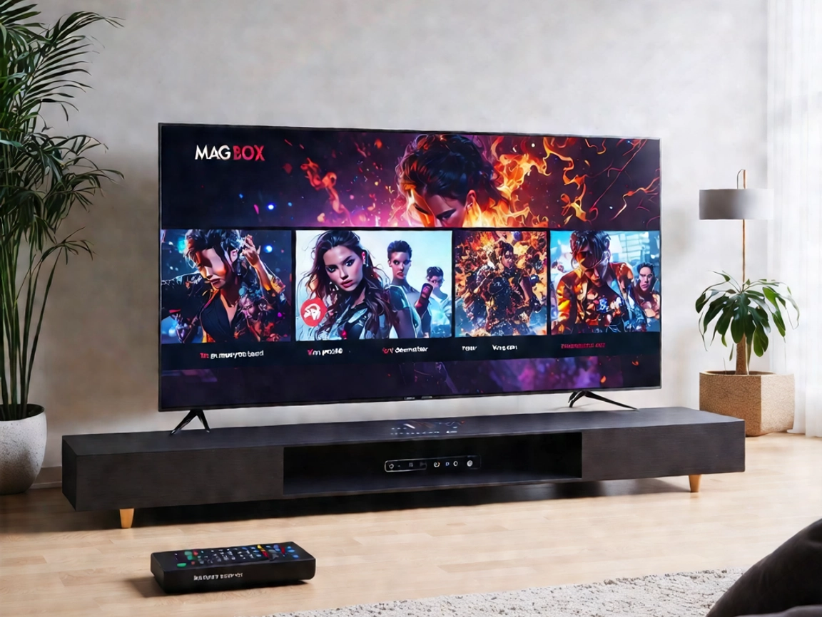 a television on a stand MAG BOX apollo group tv